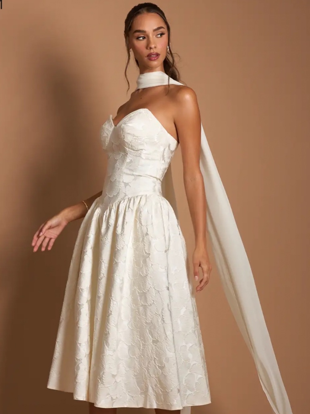 Astra French White Midi Dress